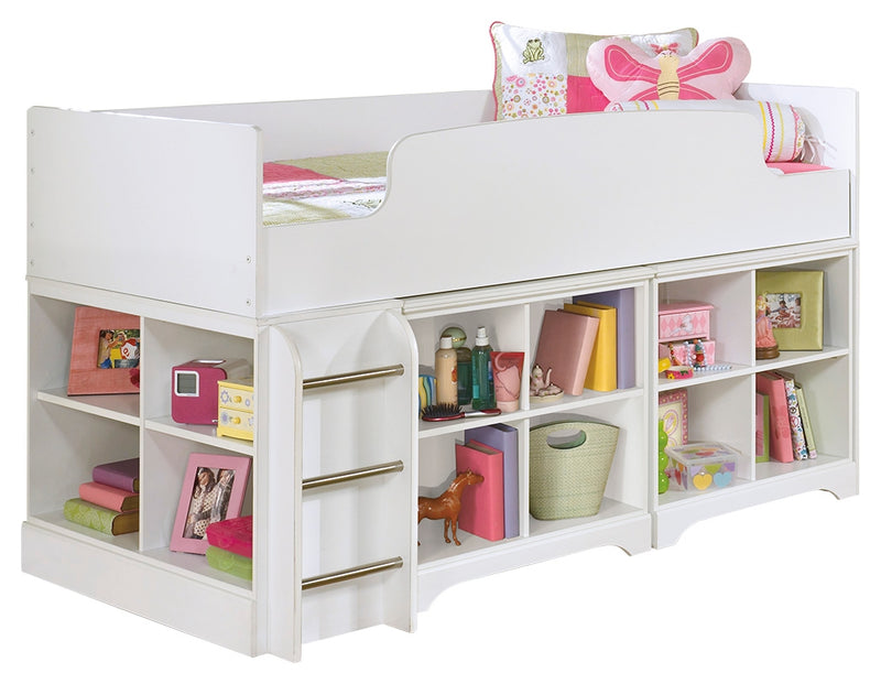Lulu B102B17 White Twin Loft Bed with 2 Bookcases