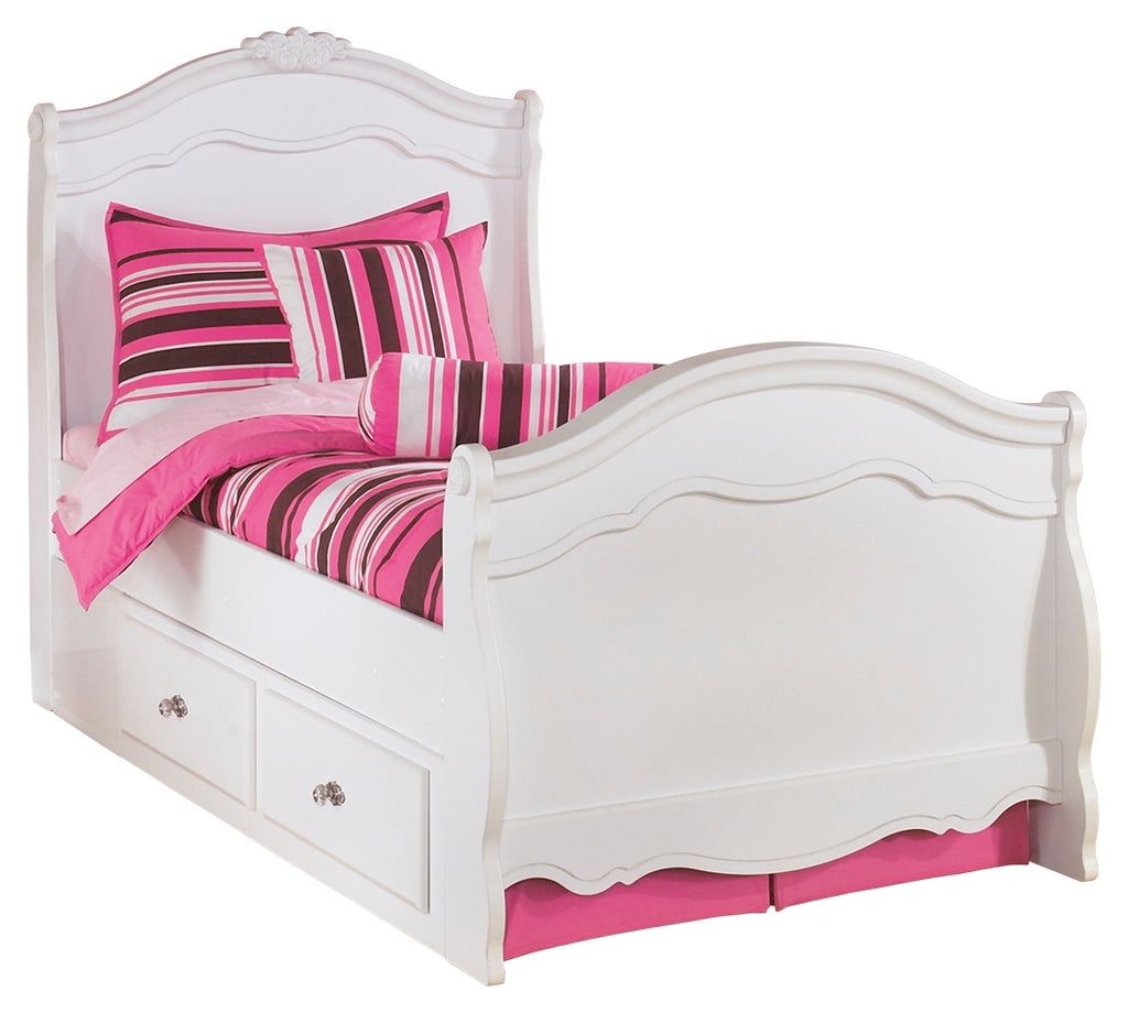 Exquisite B188YB29 White Twin Sleigh Bed with 2 Storage Drawers