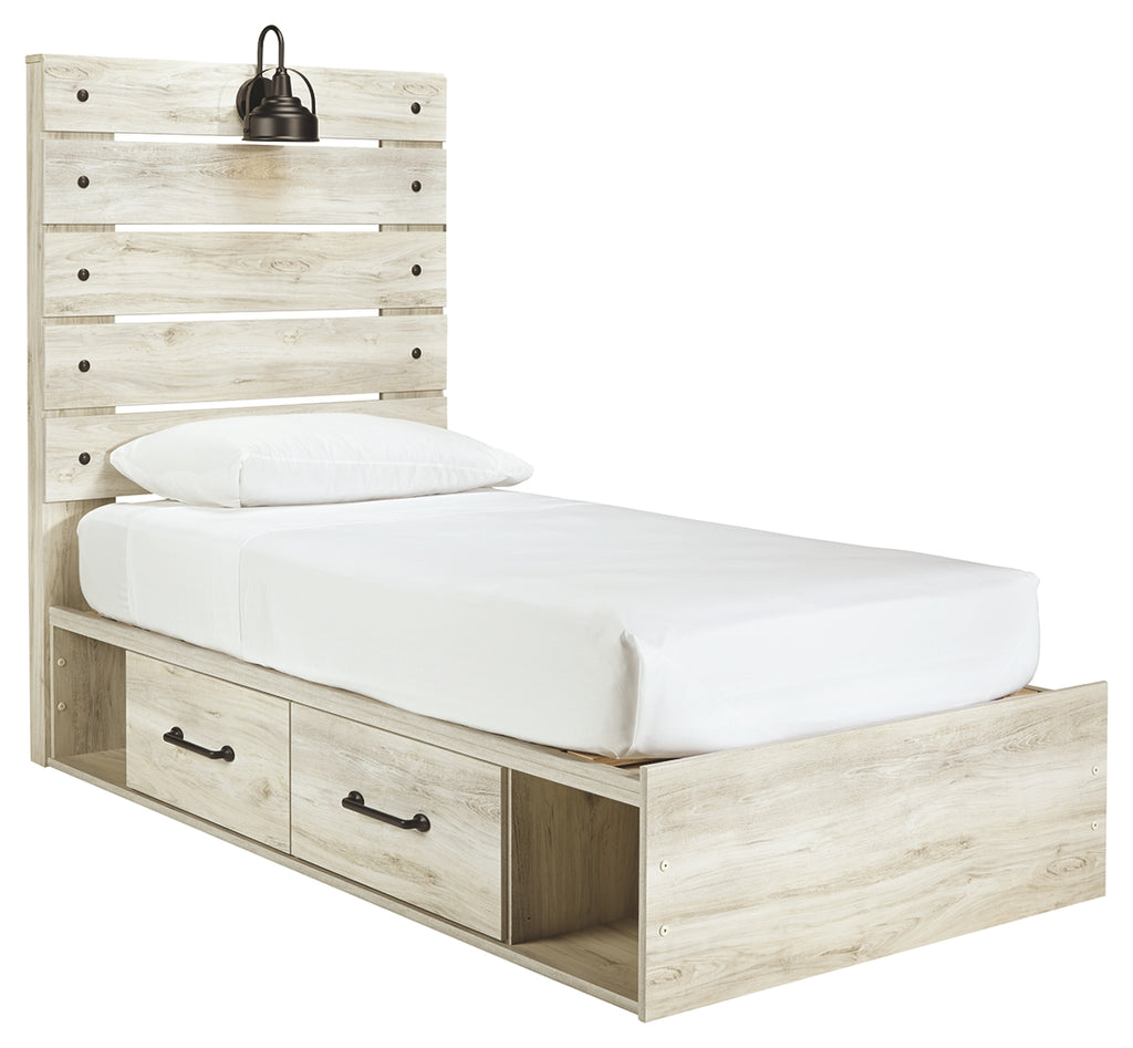 Cambeck B192B13 Whitewash Twin Panel Bed with 2 Storage Drawers