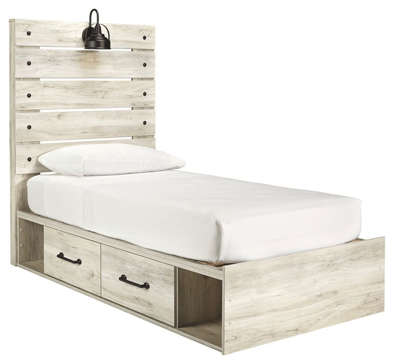 Cambeck B192B21 Whitewash Twin Panel Bed with 4 Storage Drawers