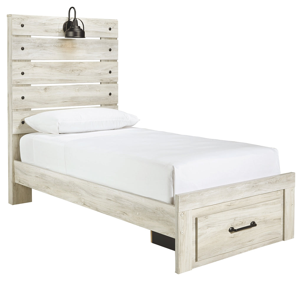 Cambeck B192B6 Whitewash Twin Panel Bed with 1 Storage Drawer