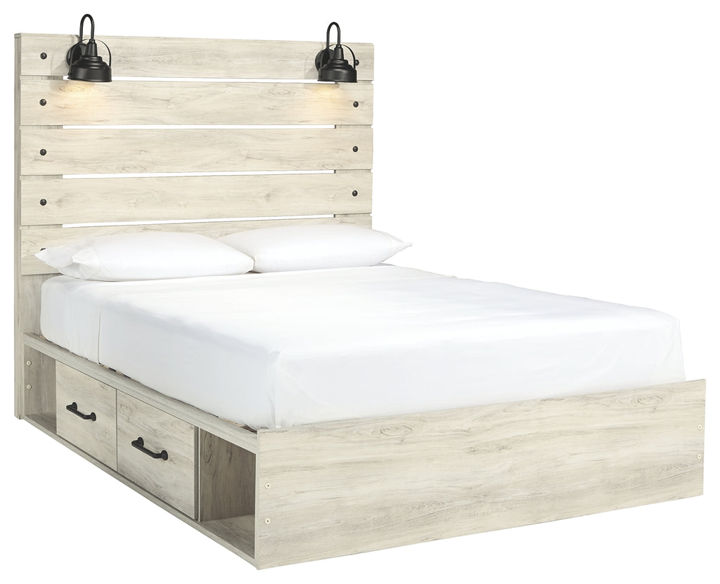 Cambeck B192B17 Whitewash Queen Panel Bed with 2 Storage Drawers