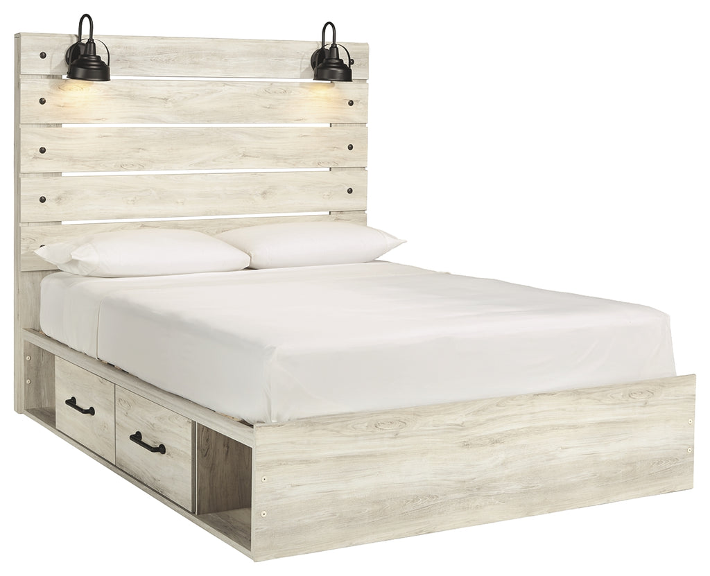 Cambeck B192B24 Whitewash Queen Panel Bed with 4 Storage Drawers