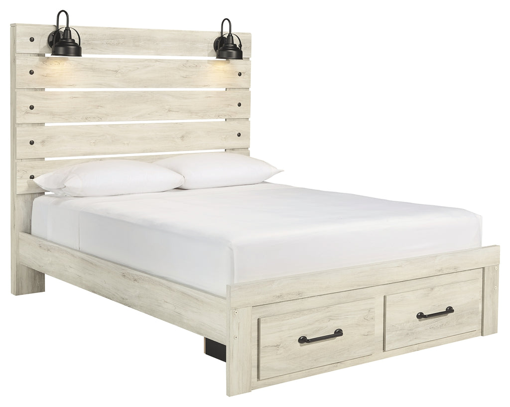 Cambeck B192B8 Whitewash Queen Panel Bed with 2 Storage Drawers