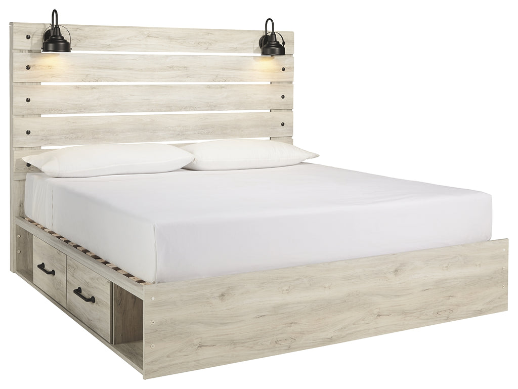 Cambeck B192B19 Whitewash King Panel Bed with 2 Storage Drawers