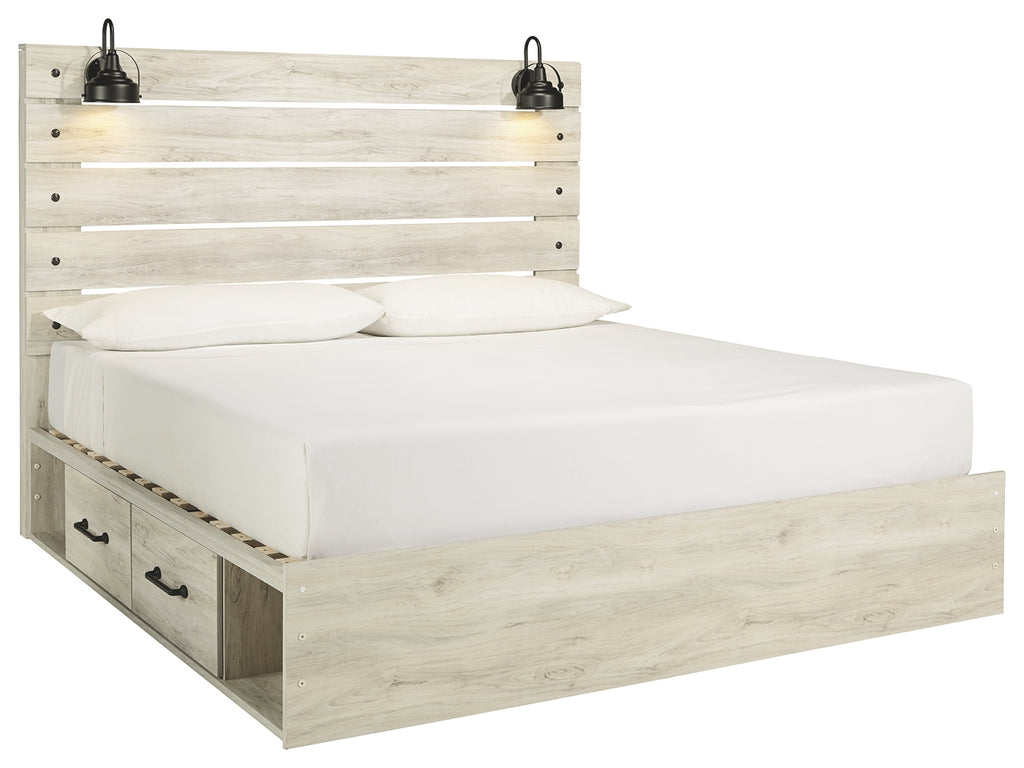 Cambeck B192B27 Whitewash King Panel Bed with 4 Storage Drawers