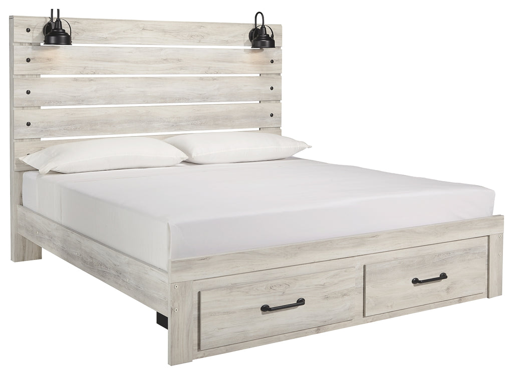 Cambeck B192B31 Whitewash King Panel Bed with 2 Storage Drawers