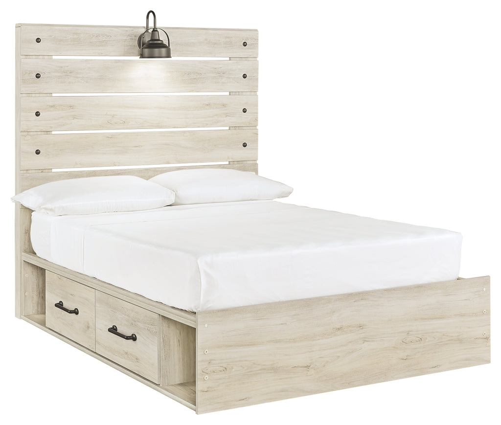 Cambeck B192B16 Whitewash Full Panel Bed with 2 Storage Drawers