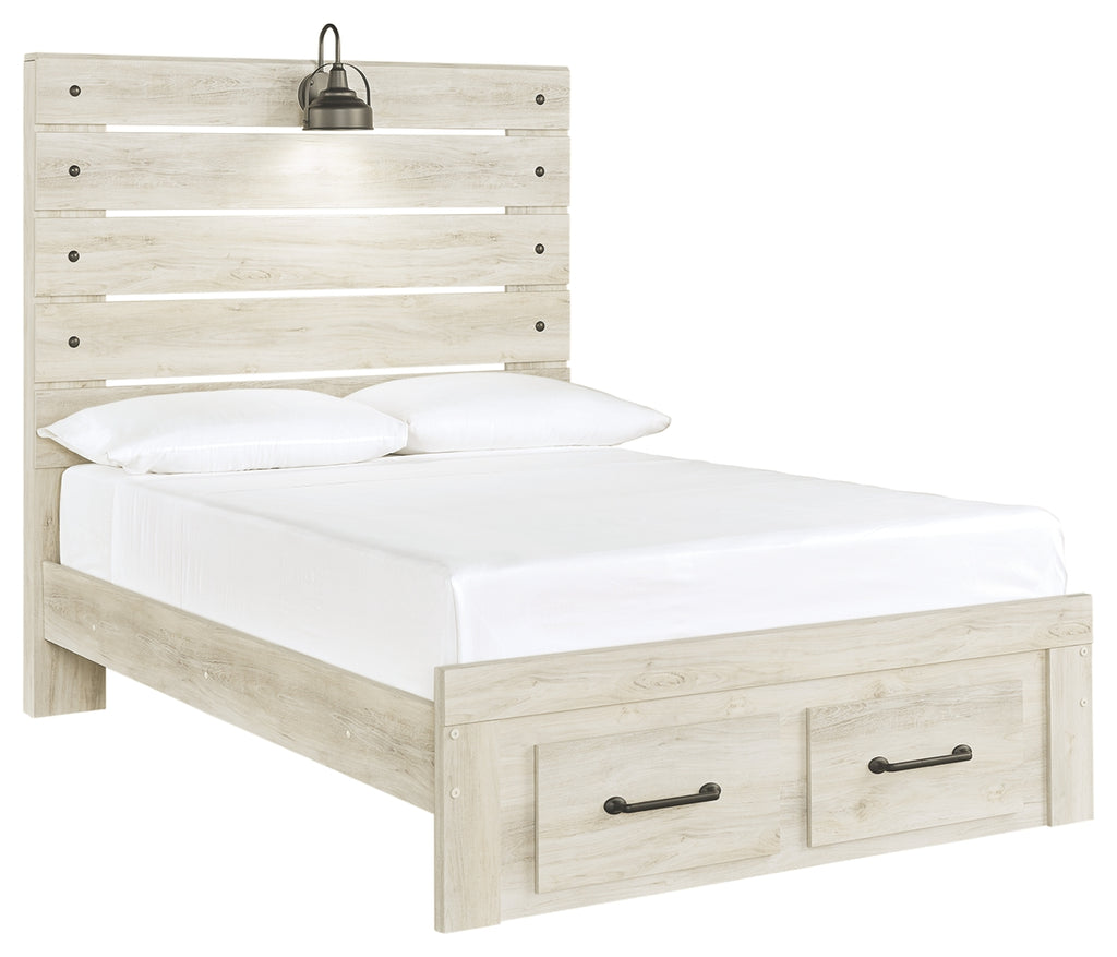 Cambeck B192B33 Whitewash Full Panel Bed with 2 Storage Drawers