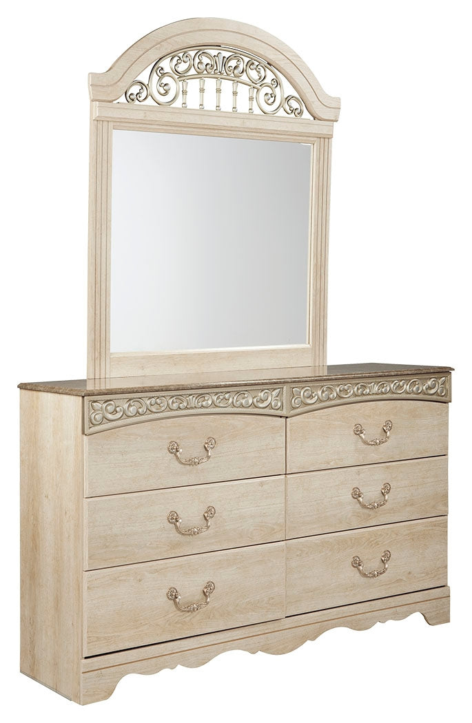 Catalina B196B1 Antique White Dresser and Mirror