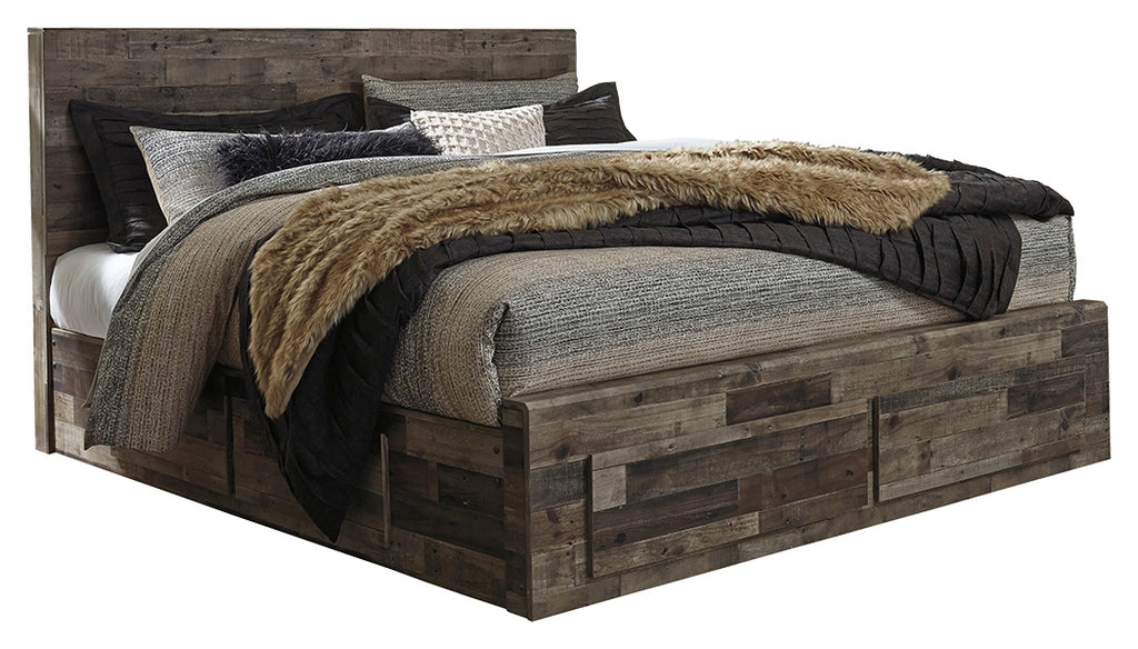 Derekson B200B19 Multi Gray King Panel Bed with 4 Storage Drawers