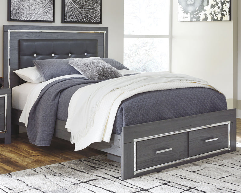 Lodanna B214B3 Gray Queen Panel Bed with 2 Storage Drawers