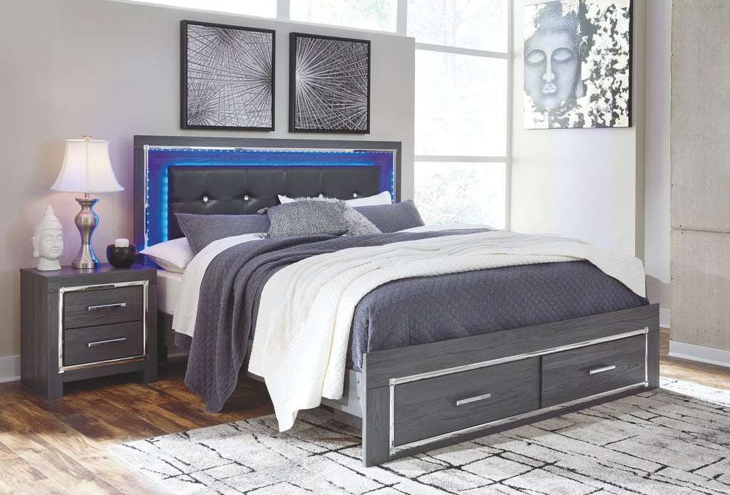 Lodanna B214B11 Gray King Panel Bed with 2 Storage Drawers