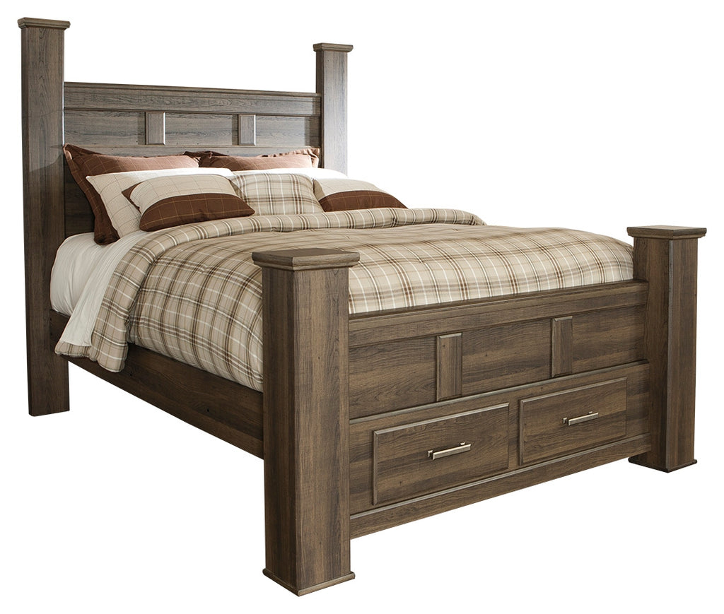 Juararo B251B4 Dark Brown Queen Poster Bed with 2 Storage Drawers