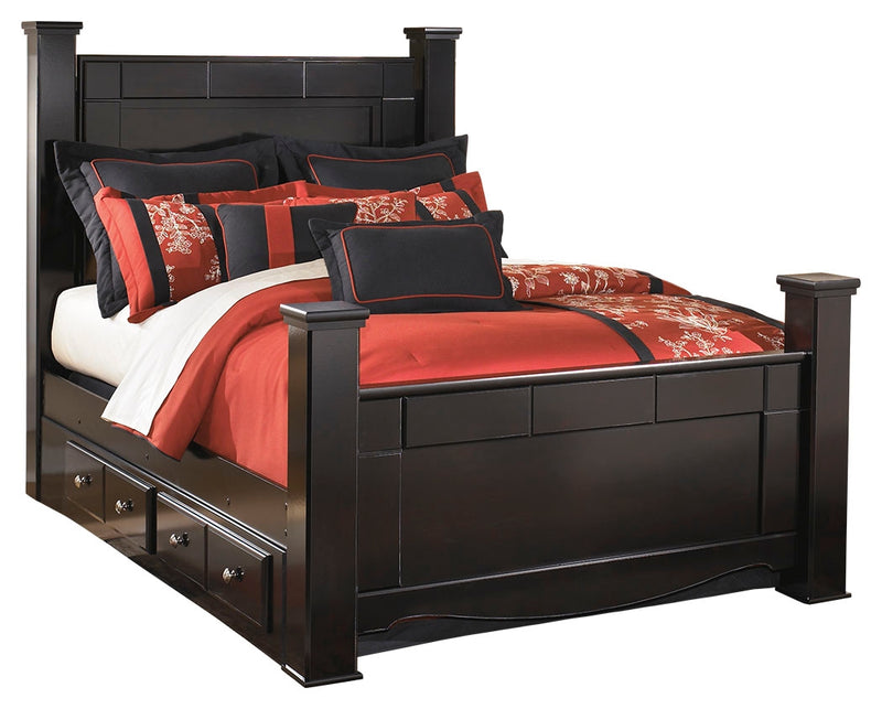 Shay B271B17 Almost Black Queen Poster Bed with 2 Storage Drawers