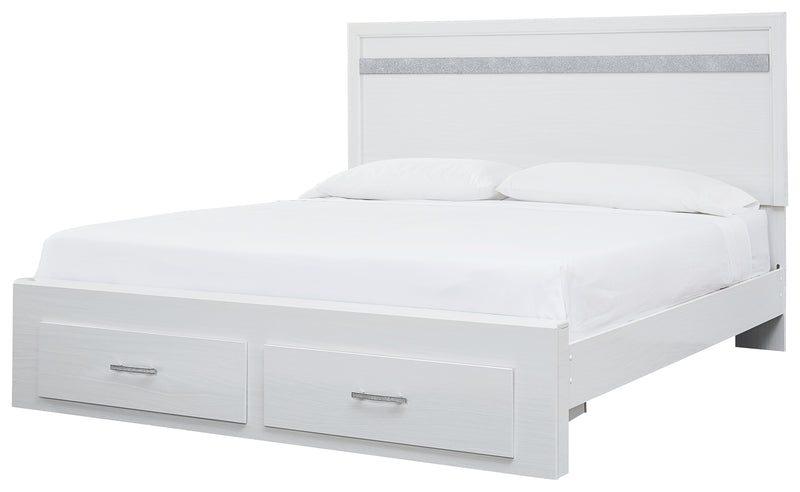 Jallory B302B9 White King Panel Bed with 2 Storage Drawers