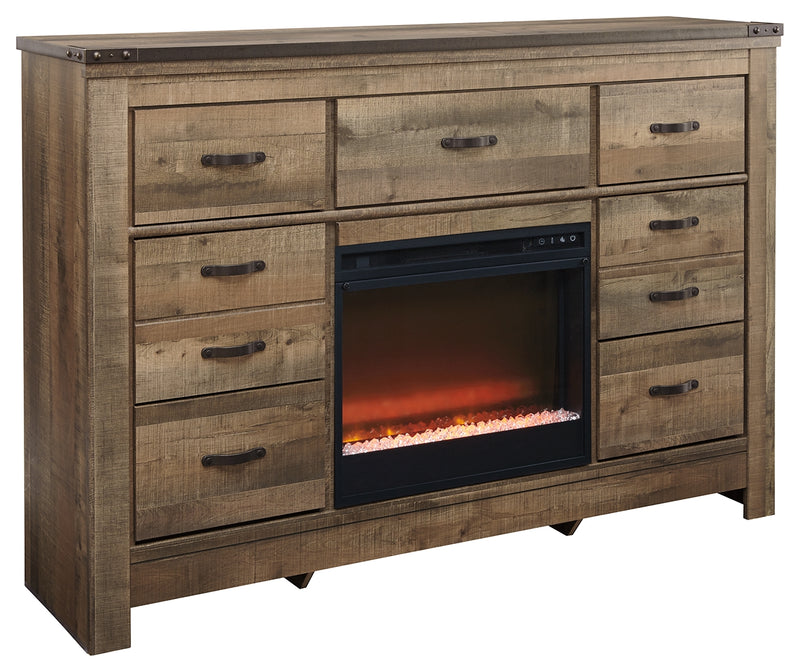 Trinell B446B25 Brown Dresser with Electric Fireplace