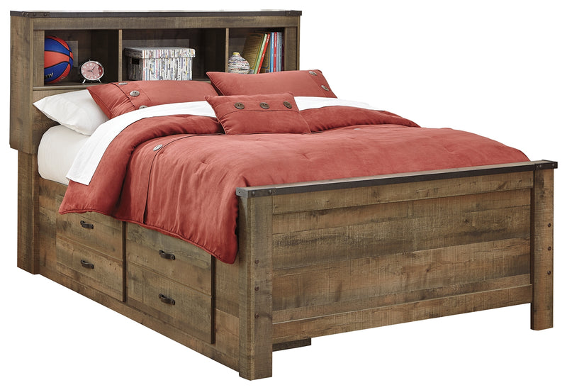 Trinell B446B16 Brown Full Panel Bed with 2 Storage Drawers