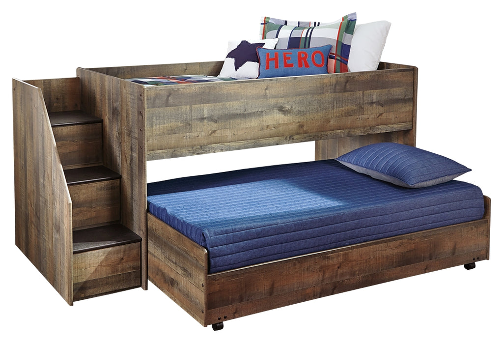 Trinell B446B30 Brown Twin Loft Bed with Pull-out Caster Bed