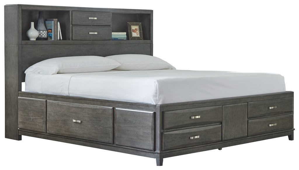 Caitbrook B476B6 Gray King Storage Bed with 8 Drawers