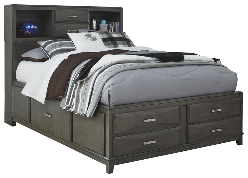 Caitbrook B476B4 Gray Full Storage Bed with 7 Drawers