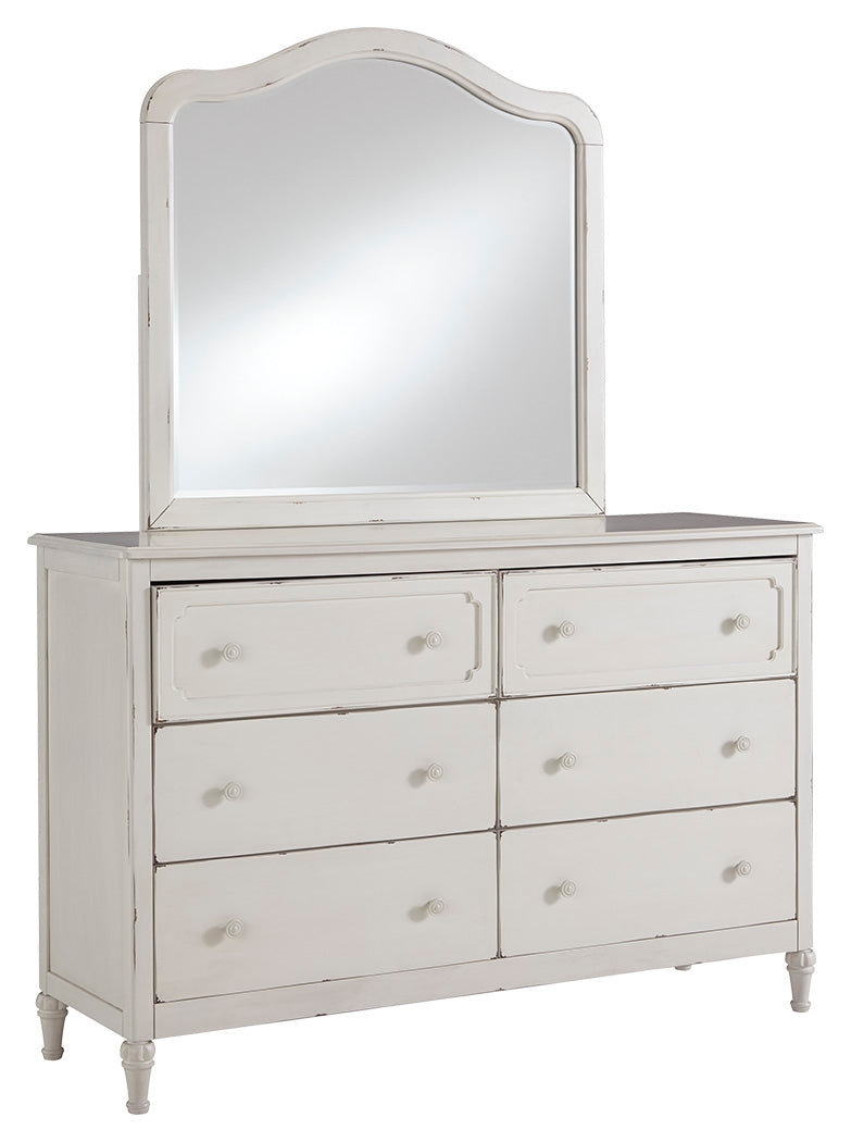 Faelene B485B1 Chipped White Dresser and Mirror