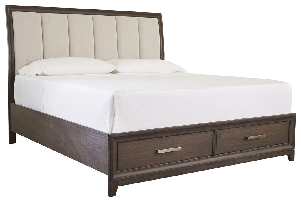 Brueban B497B4 Rich BrownGray King Panel Bed with 2 Storage Drawers