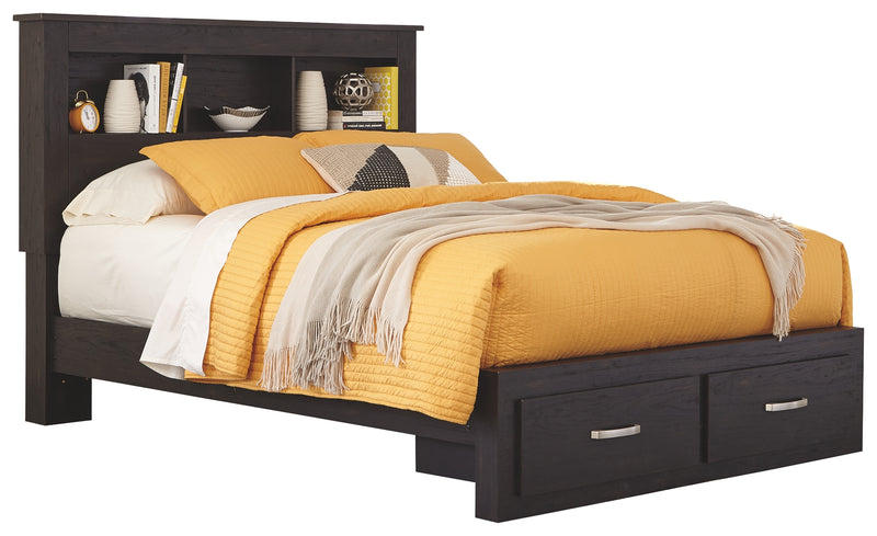 Reylow B555B8 Dark Brown Queen Bookcase Bed with 2 Storage Drawers