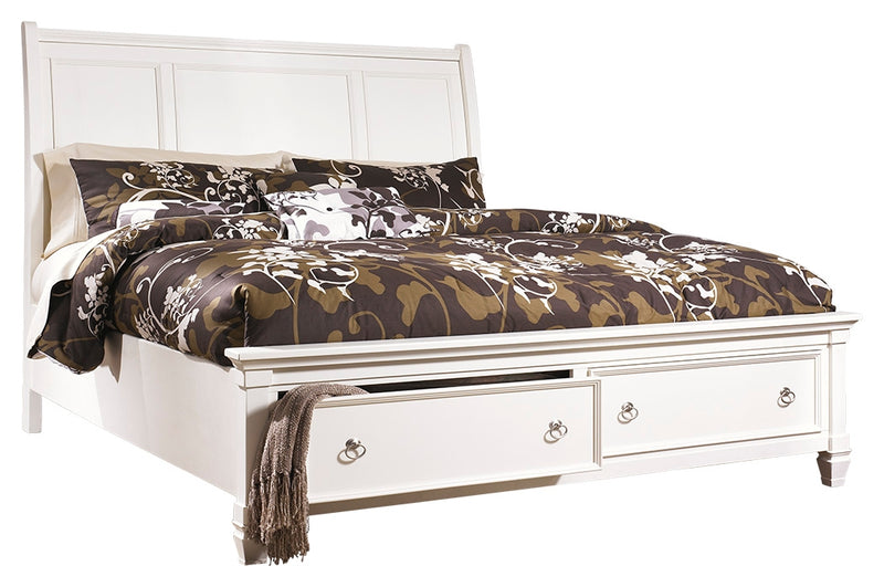 Prentice B672B5 White King Sleigh Bed with 2 Storage Drawers