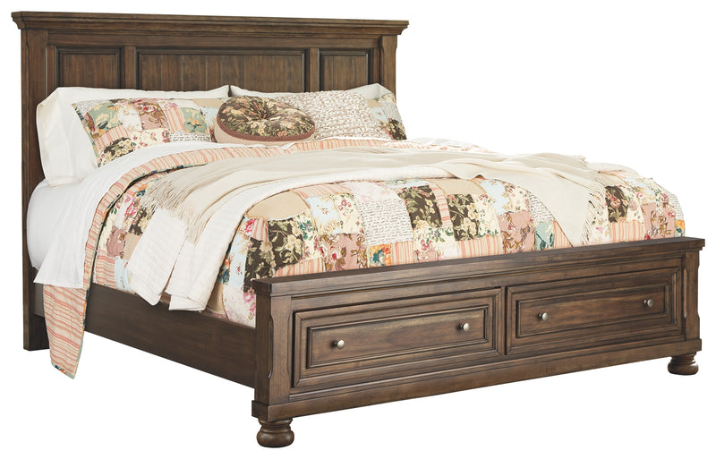 Flynnter B719B15 Medium Brown California King Panel Bed with 2 Storage Drawers