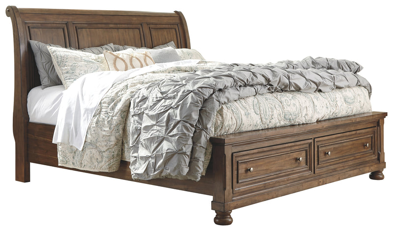 Flynnter B719B10 Medium Brown California King Sleigh Bed with 2 Storage Drawers