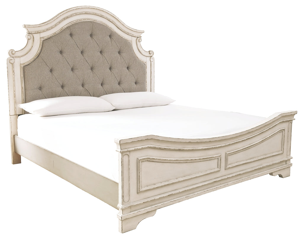 Realyn B743B2 Chipped White Queen Upholstered Panel Bed