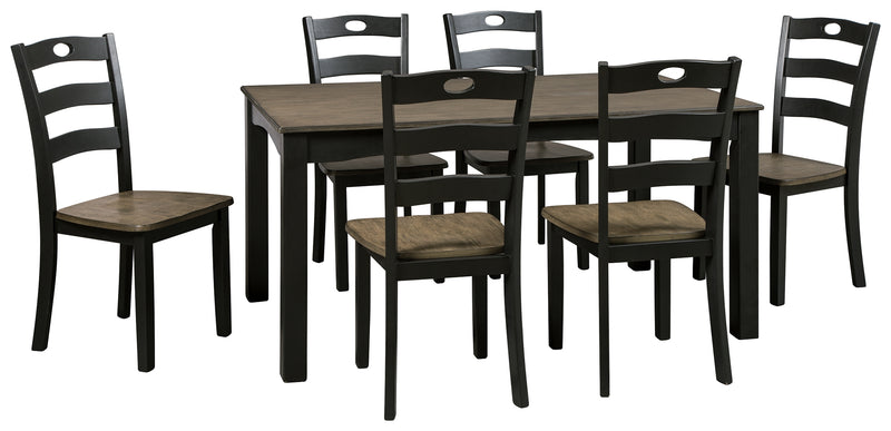 Froshburg D338-425 Grayish BrownBlack Dining Room Table Set 7CN