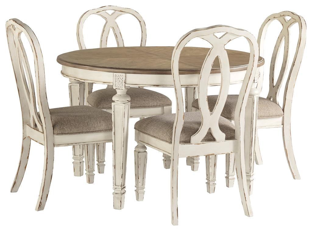 Realyn D743 Chipped White 5-Piece Dining Room Set