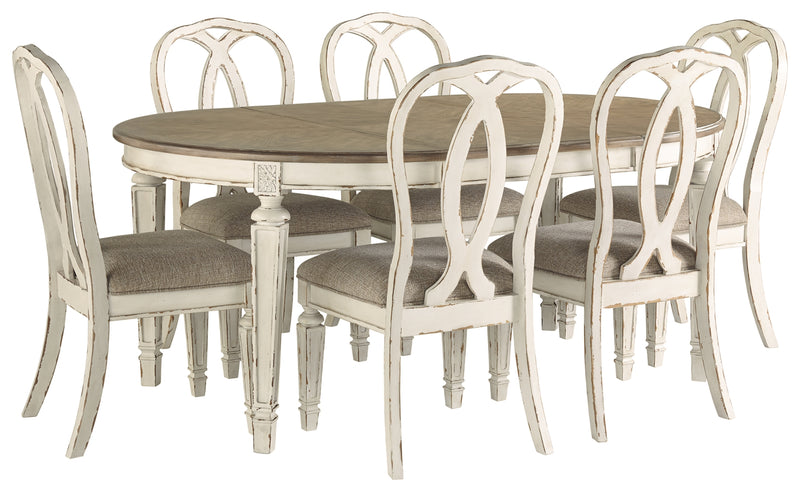 Realyn D743 Chipped White 7-Piece Dining Room Set