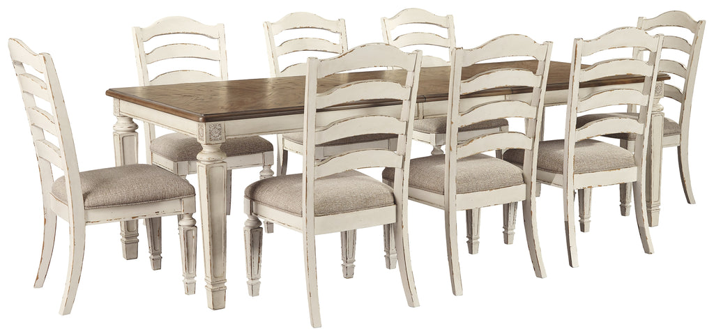 Realyn D743 Chipped White 9-Piece Dining Room Set