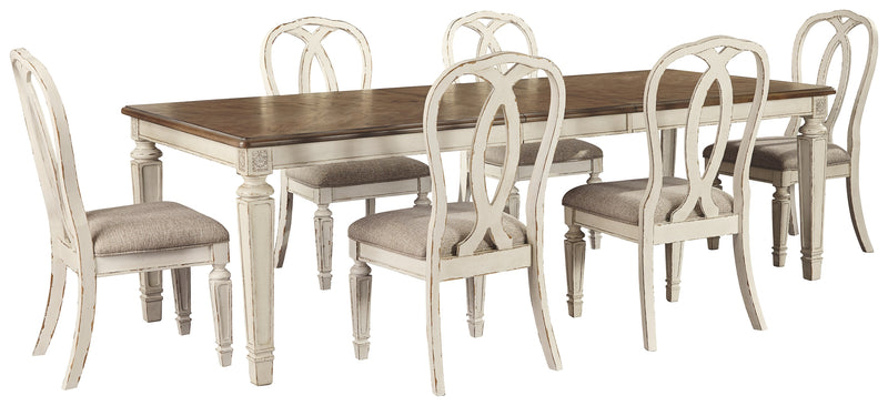 Realyn D743 Chipped White 7-Piece Dining Room Set