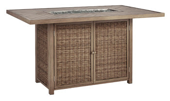 Beachcroft P791-665 Beige RECT Bar Table wFire Pit