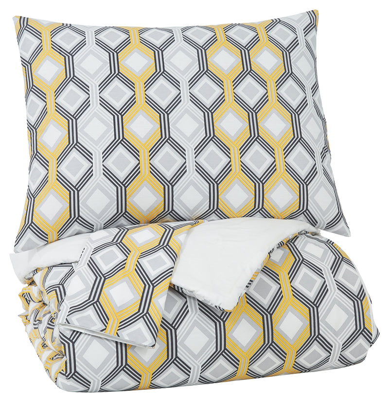 Mato Q763003Q GrayYellowWhite Queen Comforter Set