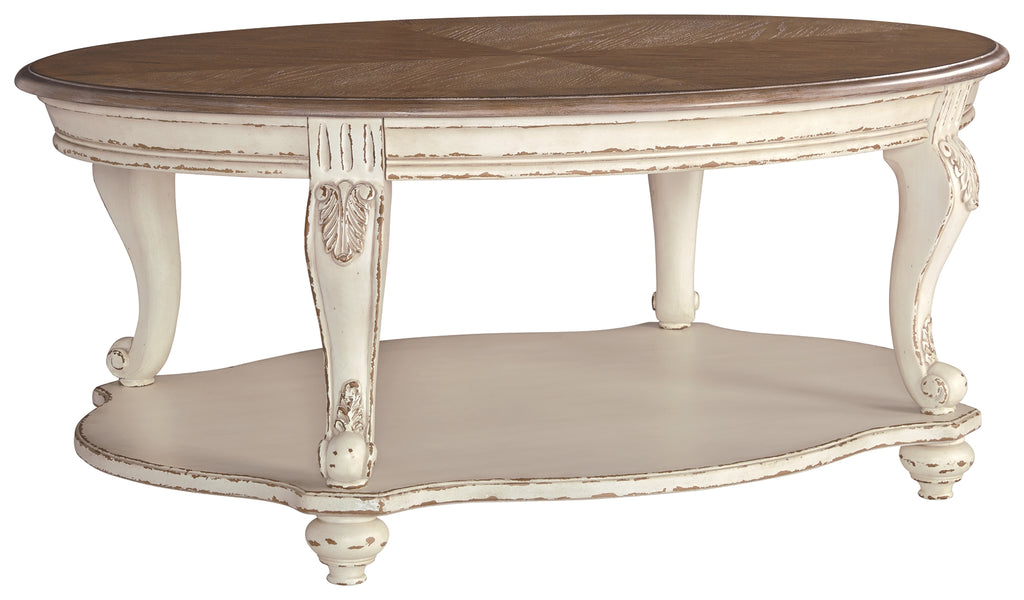 Realyn T743-0 WhiteBrown Oval Cocktail Table