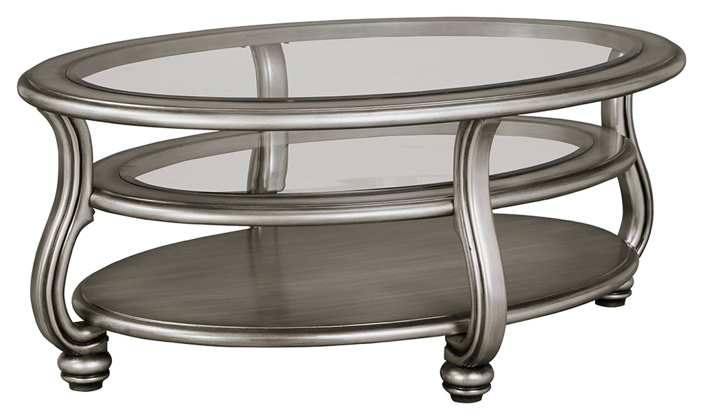 Coralayne T820-0 Silver Finish Oval Cocktail Table