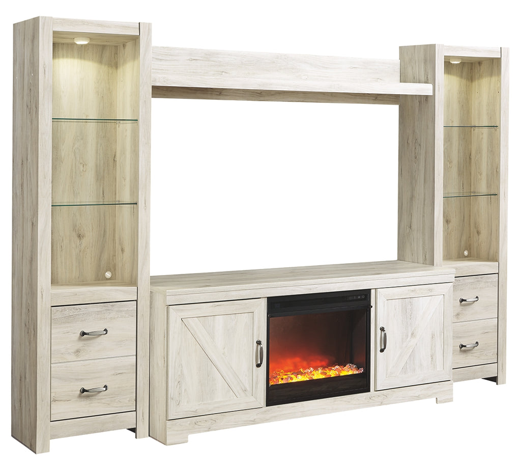 Bellaby W331W5 Whitewash 4-Piece Entertainment Center with Fireplace