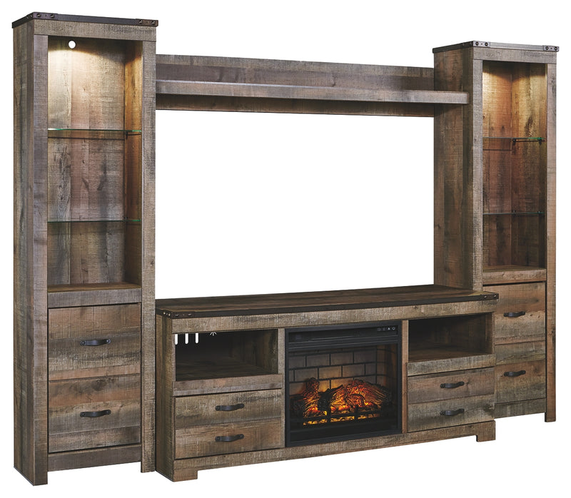 Trinell W446W8 Brown 4-Piece Entertainment Center with Electric Fireplace