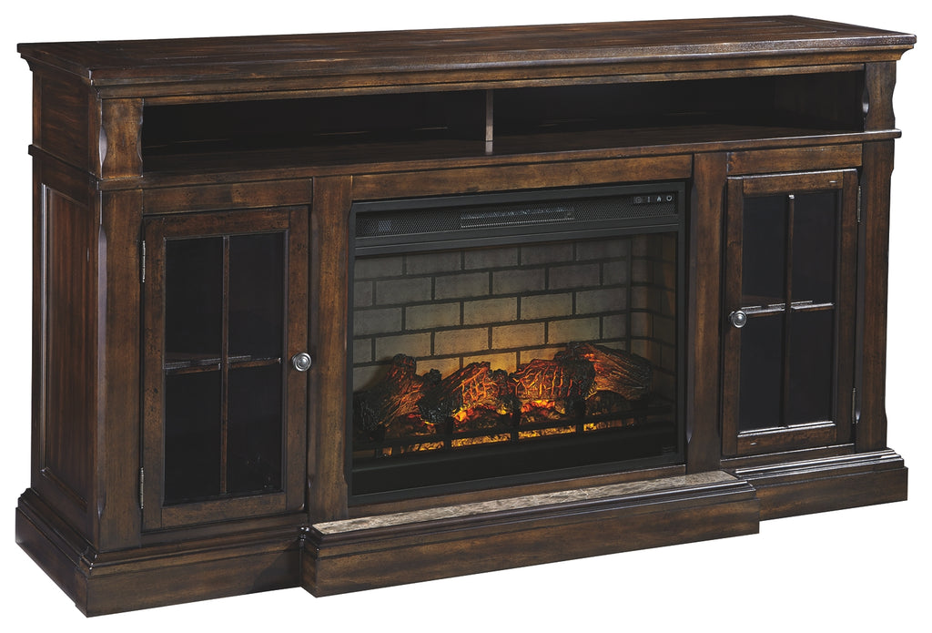 Roddinton W701W8 Dark Brown 74 TV Stand with Electric Fireplace
