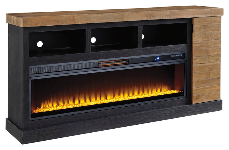 Tonnari W715W1 Two-tone Brown 74 TV Stand with Electric Fireplace
