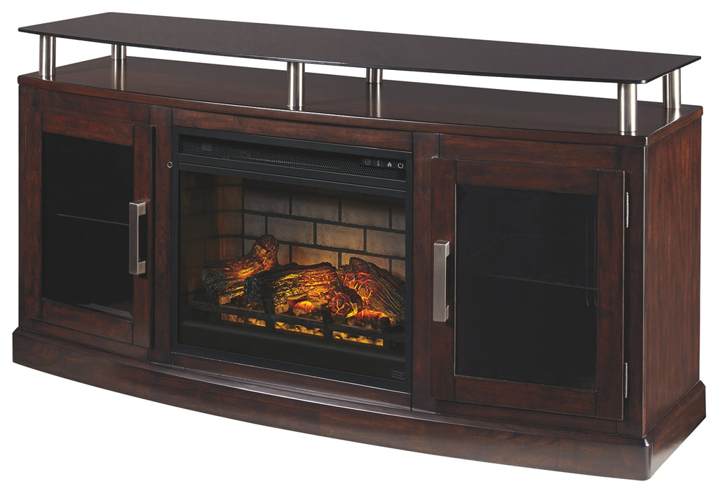 Chanceen W757W4 Dark Brown 60 TV Stand with Electric Fireplace