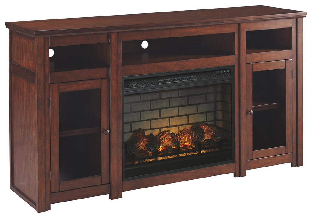Harpan W797W2 Reddish Brown 72 TV Stand with Electric Fireplace